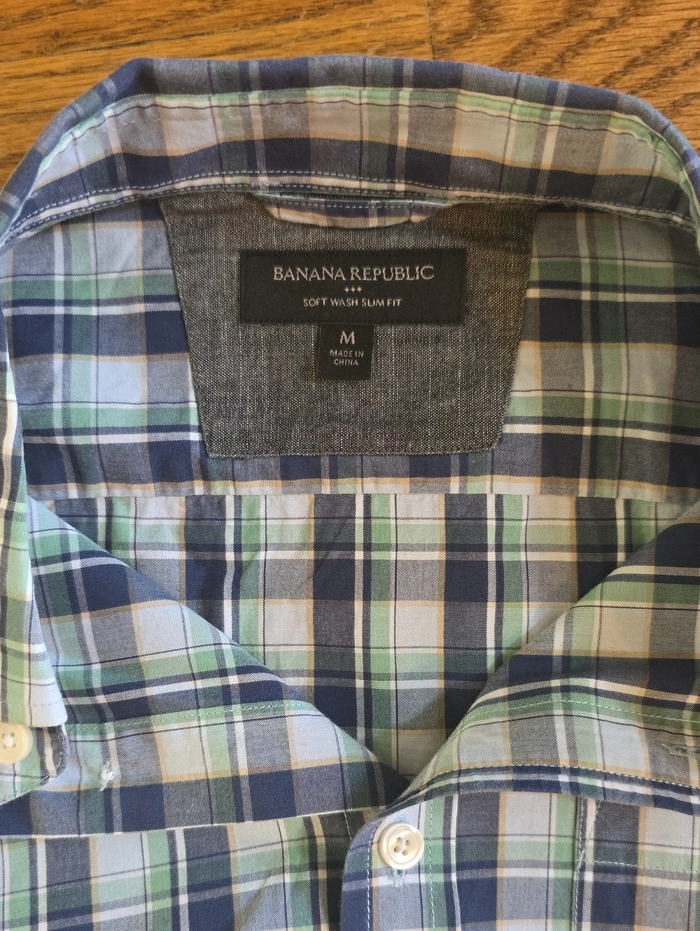 Men's Blue & Green Plaid Button-Up Shirt